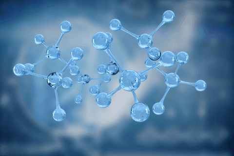 Transparent 3D Blue Molecule Structure Illustration on Blue Background