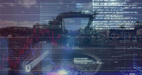 Digital Financial Overlay Over Urban Industrial Excavation Scene - Download Free Stock Images Pikwizard.com