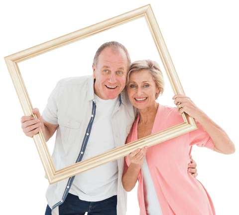 Joyful Senior Couple Smiling Through Picture Frame Transparent