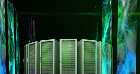 Network Connections across Array of Illuminated Servers - Download Free Stock Images Pikwizard.com
