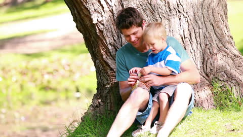 Father and Son Enjoying Quality Time in Park
