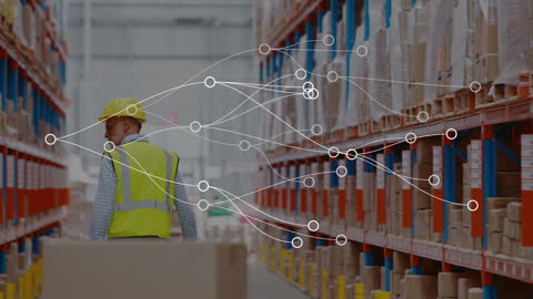 Warehouse Worker Analyzing Connected Logistics Network