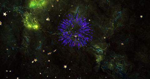 Vibrant cosmic burst with starry gold embellishments