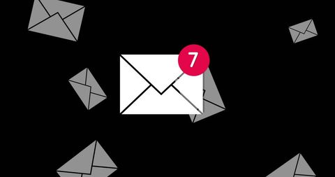 New email notifications with envelopes on black background
