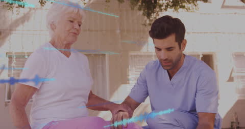 Senior Woman Undergoing Physical Therapy with Data Animation