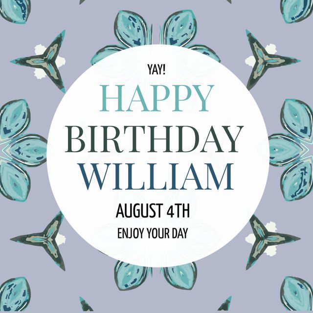 Joyful Birthday Greeting with Green Leaves Symmetrical Design - Download Free Stock Templates Pikwizard.com