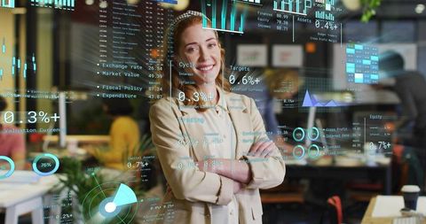 Confident Asian Businesswoman Analyzing Data in Modern Office
