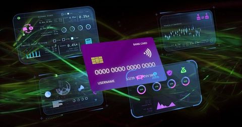 Futuristic digital banking concept with purple virtual card