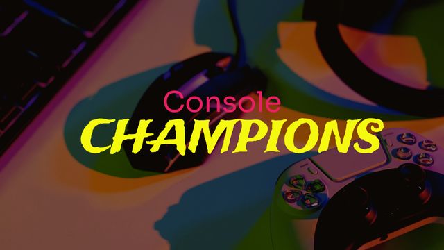 Energetic scene showcasing vibrant gaming controllers, keyboard, and headphones on a colorful background. Perfect for promoting e-sports and console gaming events, tournaments, or gaming console releases.
