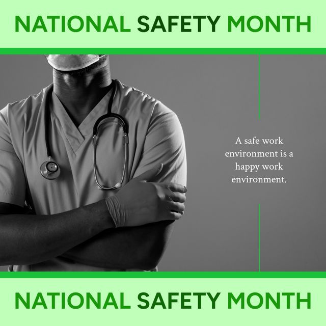 National Safety Month Campaign with African American Doctor in Facemask - Download Free Stock Templates Pikwizard.com