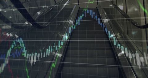 Dynamic Financial Graphs Superimposed on an Escalator - Download Free Stock Images Pikwizard.com