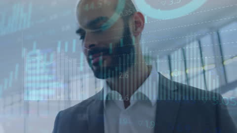 Businessman Analyzing Financial Data with Analytics Overlay