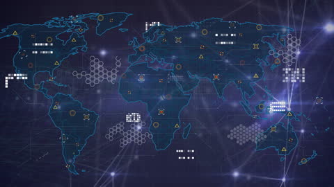 Futuristic World Map with Data Connections Interface
