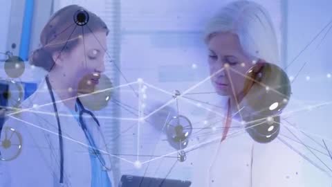 Doctor Discussing Medical Data with Patient Under Holographic Interface