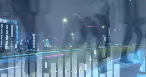 Financial Data Overlay with Timelapse of City Traffic and Business Movement
