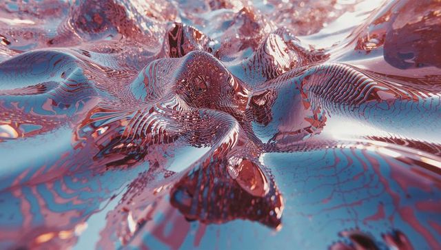 Futuristic metallic surface reflecting pink blue gradients ai art