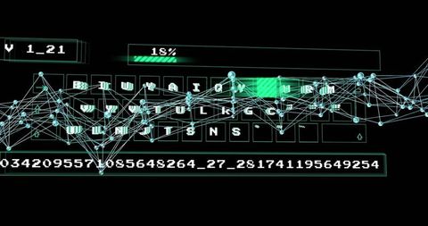 Futuristic Digital Interface with QWERTY Keyboard and Progress Bar