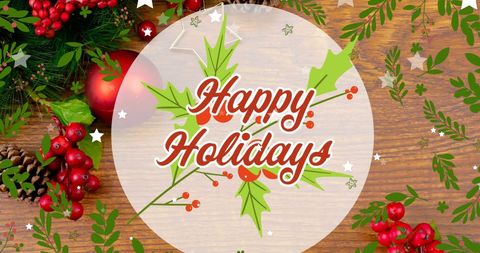 festive decoration display with happy holidays message - Download Free Stock Images Pikwizard.com