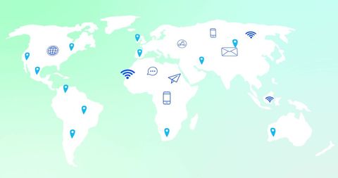 Global Network Icons on World Map Connectivity