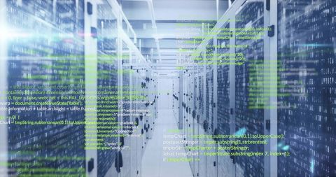 Futuristic Server Room with Digital Processing Overlay - Download Free Stock Images Pikwizard.com