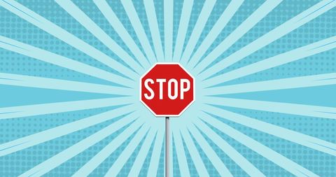 Digital Stop Sign with Radiating Lines on Blue Background