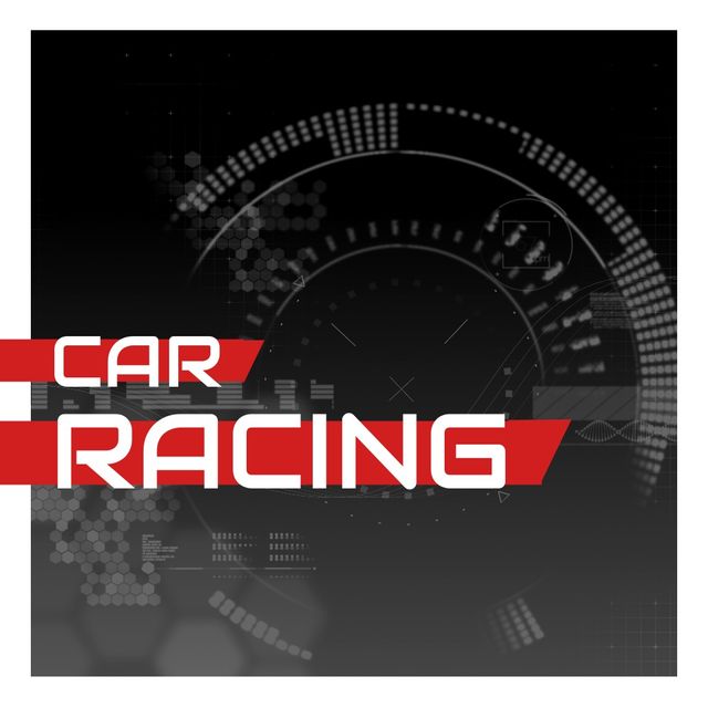 Dynamic car racing banner featuring digital speedometer in background, perfect for automotive event promotions, racing game graphics, posters, banners with racing themes, technology-related designs, and high-speed advertisement campaigns.