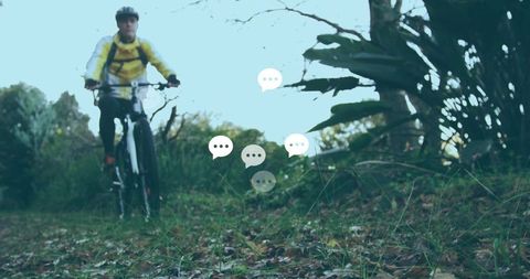 Cyclist Enjoying Nature Trail Adventure with Digital Integration