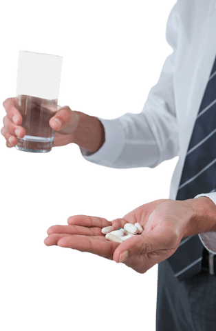 transparent mid section businessman with water glass and medicines - Download Free Stock Videos Pikwizard.com