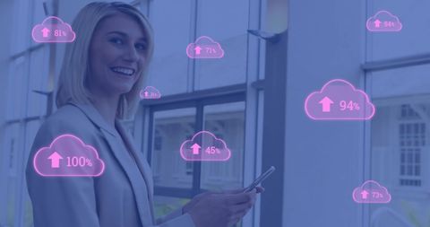 Businesswoman Interacting with Cloud Networking Visualization - Download Free Stock Images Pikwizard.com