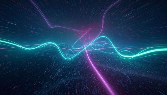 Glowing neon trails through cyber space: futuristic digital concept