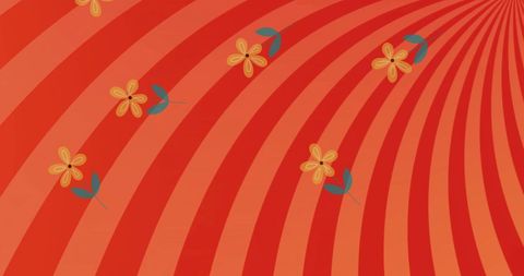 Spinning floral pattern on vibrant red stripes background