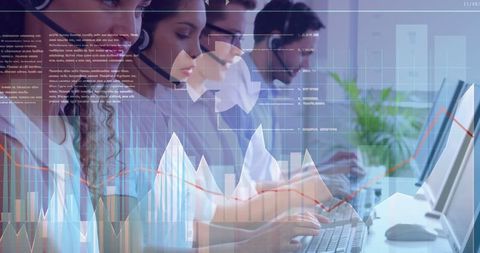 Analysts Focusing on Data Processing with Global Interface Overlay - Download Free Stock Images Pikwizard.com