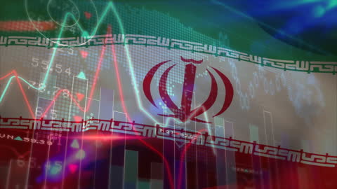 Iranian Flag with Overlay of Financial Data and Graphs