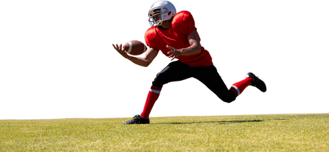 Hispanic rugby player catching ball on transparent background
