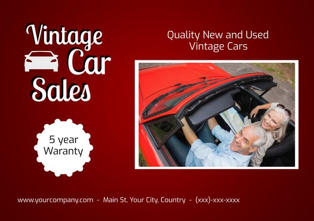 Vintage Car Sales Advertisement With Joyful Couple - Download Free Stock Templates Pikwizard.com