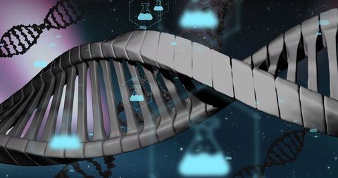 Illustrated DNA Strand with Digital Data Icons - Download Free Stock Images Pikwizard.com