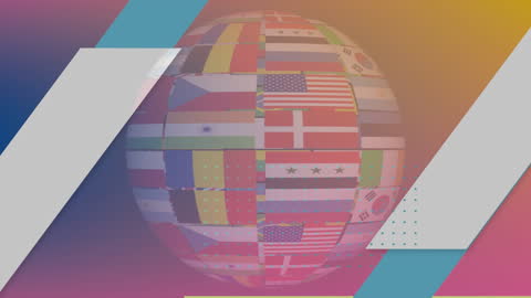 Globe Composed of Flags Rotating on Colorful Background