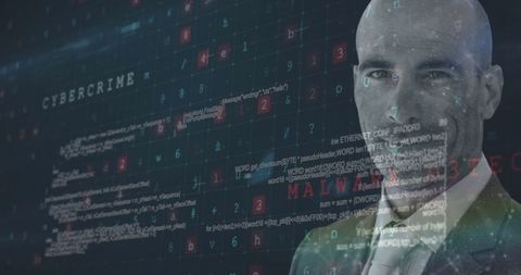 Businessman Surrounded by Digital Code Representing Cybersecurity Challenges - Download Free Stock Images Pikwizard.com