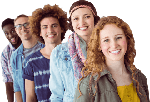Diverse fashion students smiling in transparent formation