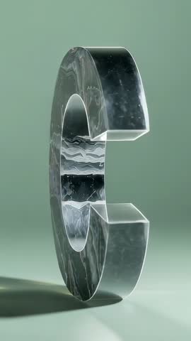 Rotating marble letter C sculpture showcasing dual marble patterns in glossy studio loop