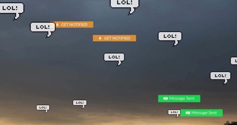 Digital Notifications and Chat Bubbles in Sky at Sunset
