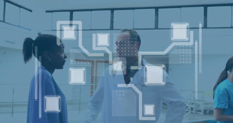 Digital Interface Concept with Doctors and Circuit Patterns