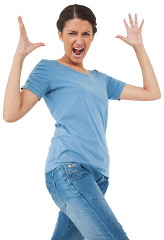 Biracial Woman in Blue Shirt Expressing Shock on Transparent Background - Download Free Stock Videos Pikwizard.com