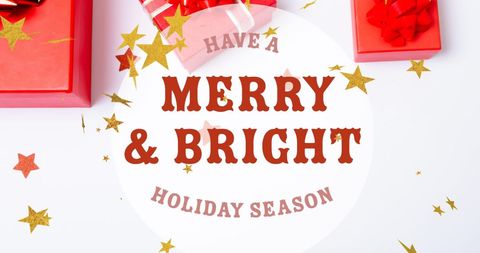 Merry and Bright Holiday Season Text with Gifts and Stars - Download Free Stock Images Pikwizard.com