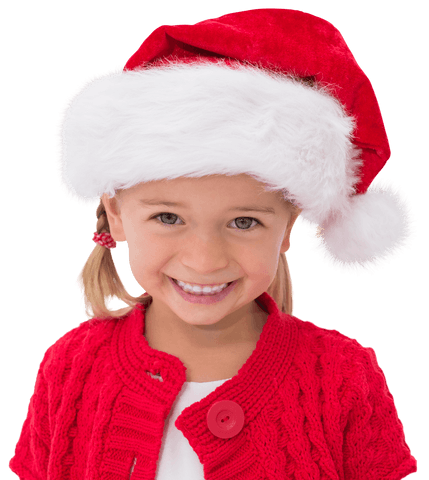 Cheerful little girl wearing festive santa claus hat transparent