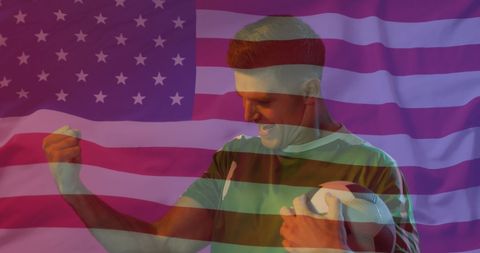 Soccer Enthusiast Celebrating in Front of USA Flag