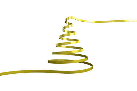 Gold ribbon forming christmas tree on transparent background