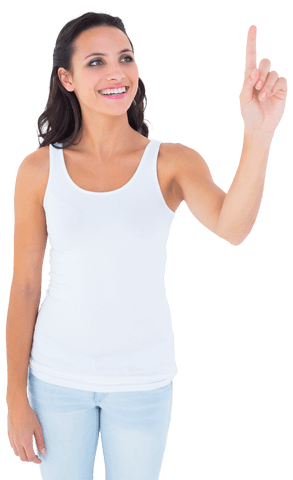 Smiling Woman in White Tank Top Pointing on Transparent Background - Download Free Stock Videos Pikwizard.com