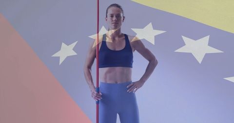Caucasian Female Athlete in Front of Venezuelan Flag Symbolizing Global Sports - Download Free Stock Images Pikwizard.com