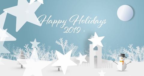 Minimalist holiday card with snowman and star overlays